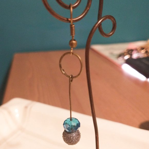 Handmande Drop Earrings - Blue glass, textured grey faux pearl - Picture 4 of 4